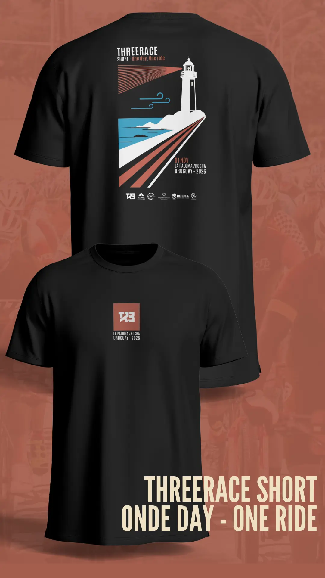 Camiseta oficial Threerace Short Uruguay 2026 — frente e costas